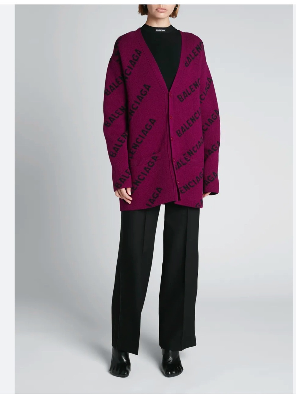 Balenciaga Oversized Wool Logo Intarsia Cardigan